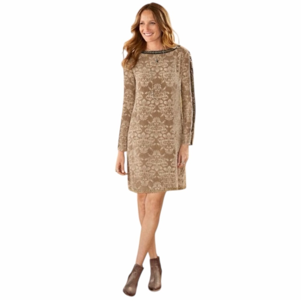 SUNDANCE Champagne Dreams Damask Floral Velvet Dress Beaded Boho 8 Romantic Chic - Picture 3 of 16